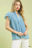 Umgee Scalloped Trim Flutter Sleeve Top  Style Ratio
