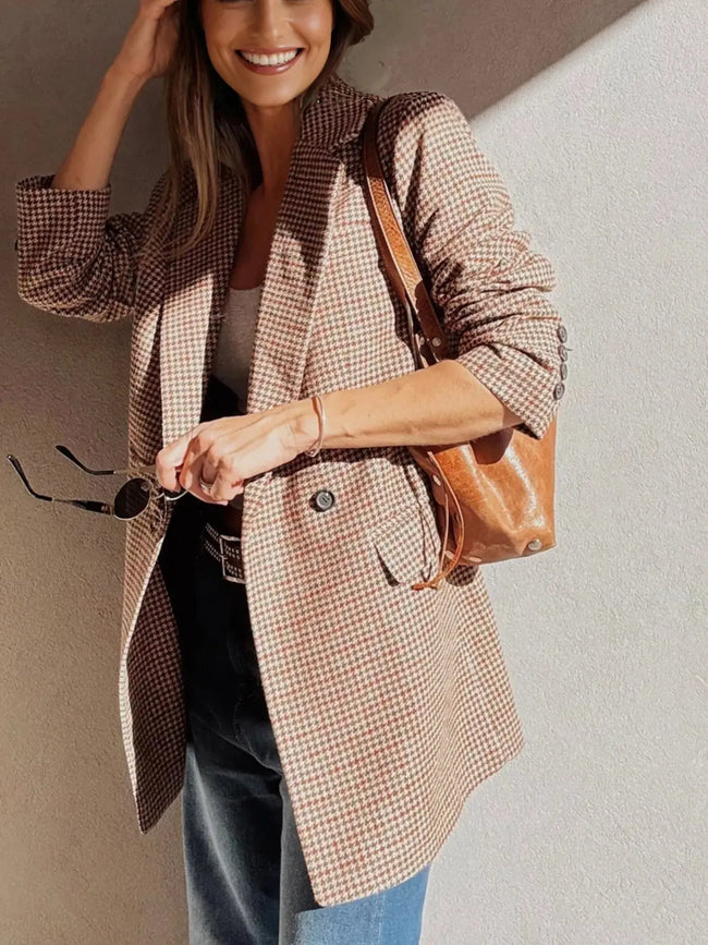 Houndstooth Lapel Collar Blazer  Style Ratio