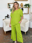 Double Take Texture Round Neck Short Sleeve Shirt and Wide Leg Pants  Style Ratio