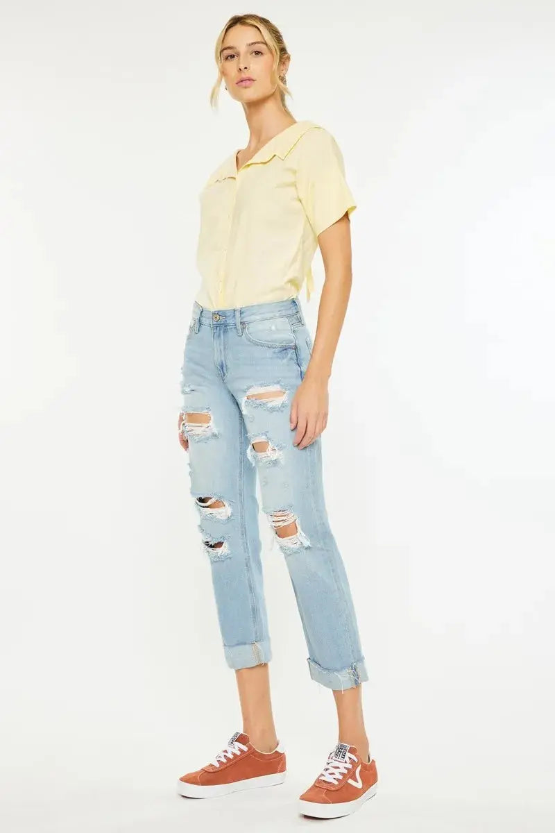 Kancan Mid Rise Distressed Boyfriend Jeans  Style Ratio