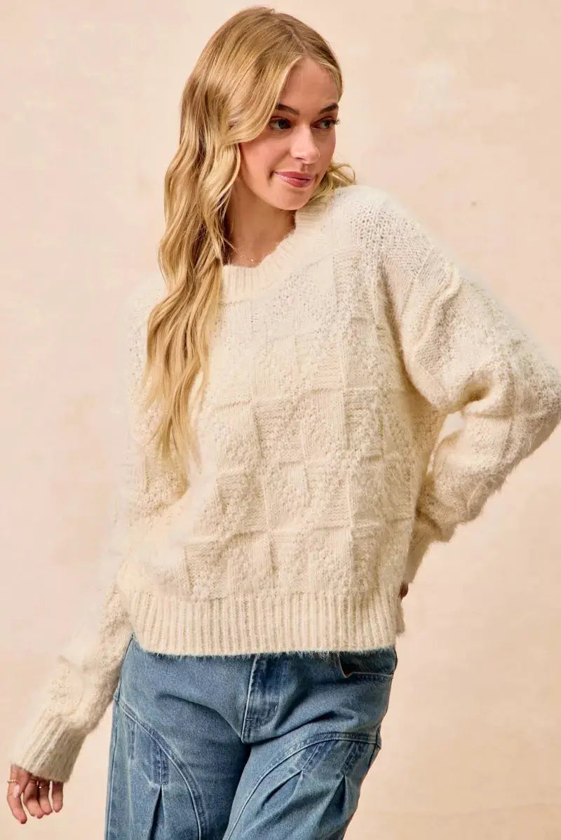 BiBi Checker Board Drop Shoulder Sweater  Style Ratio