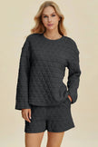 Double Take Texture Round Neck Long Sleeve Top and Shorts Set  Style Ratio