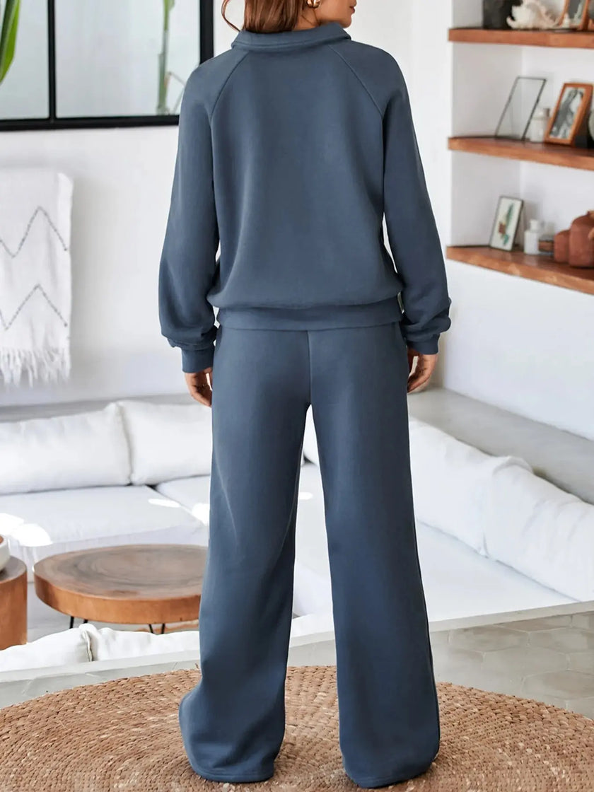 Collared Sweatshirt and High Waist Pants Active Set  Style Ratio