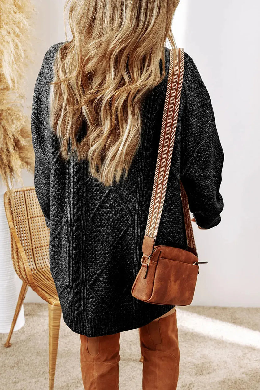 Cable-Knit Round Neck Sweater Dress  Style Ratio