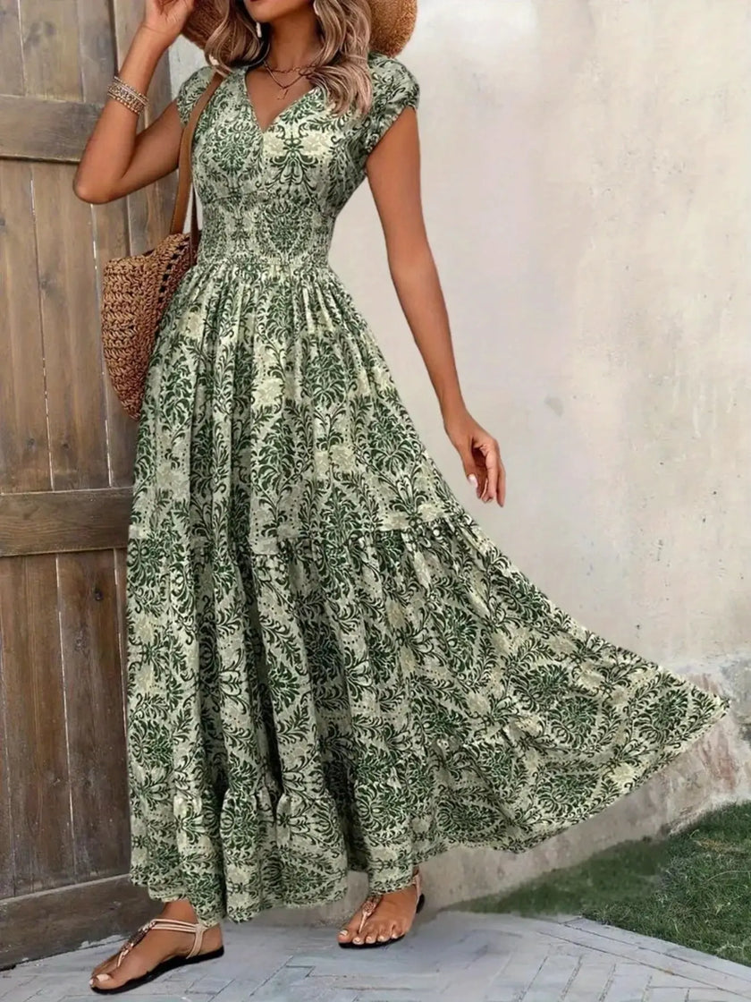 Printed Cap Sleeve Maxi Dress  Style Ratio