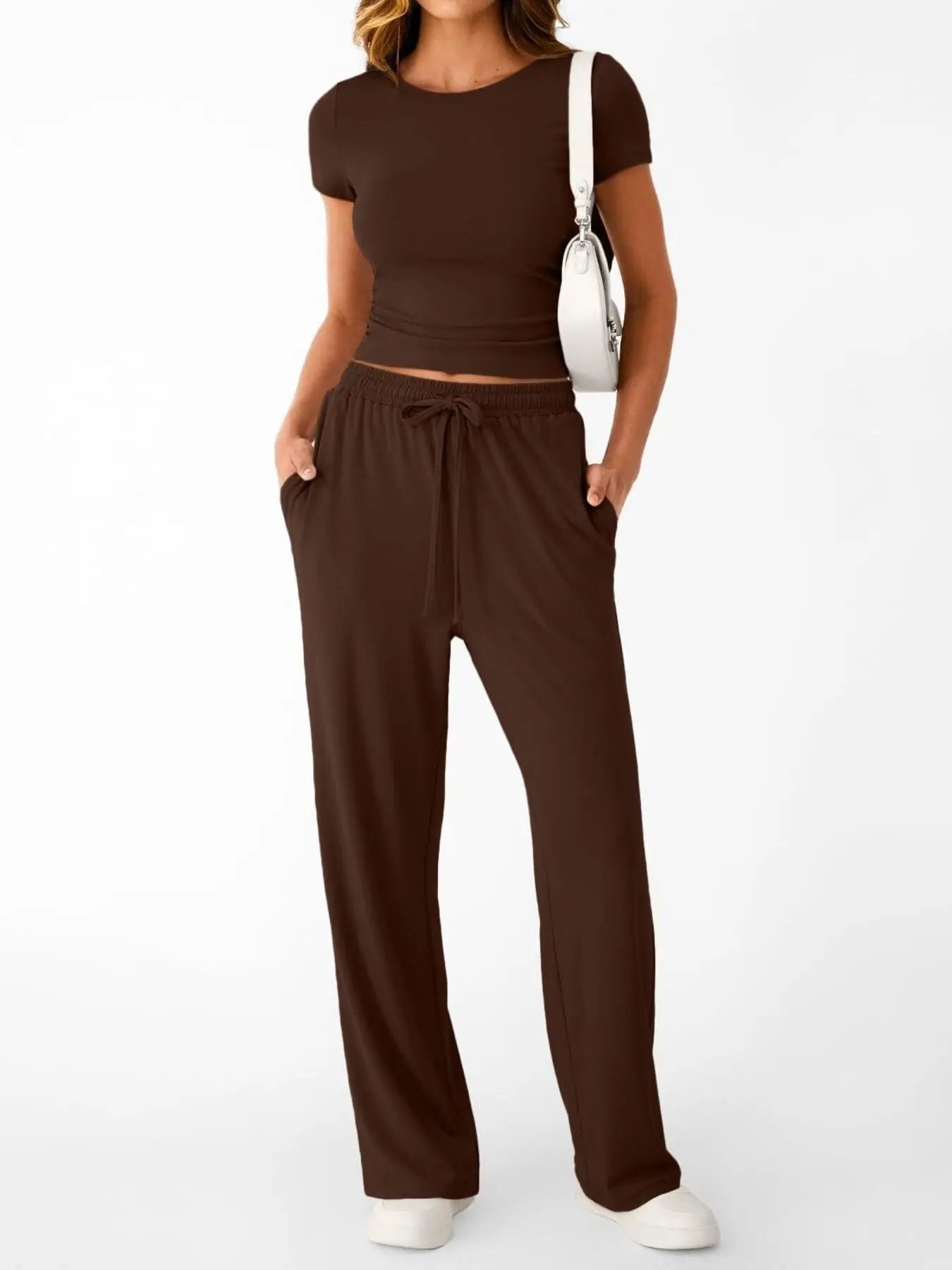 Round Neck Short Sleeve Shirt and Pants Loungewear  Style Ratio