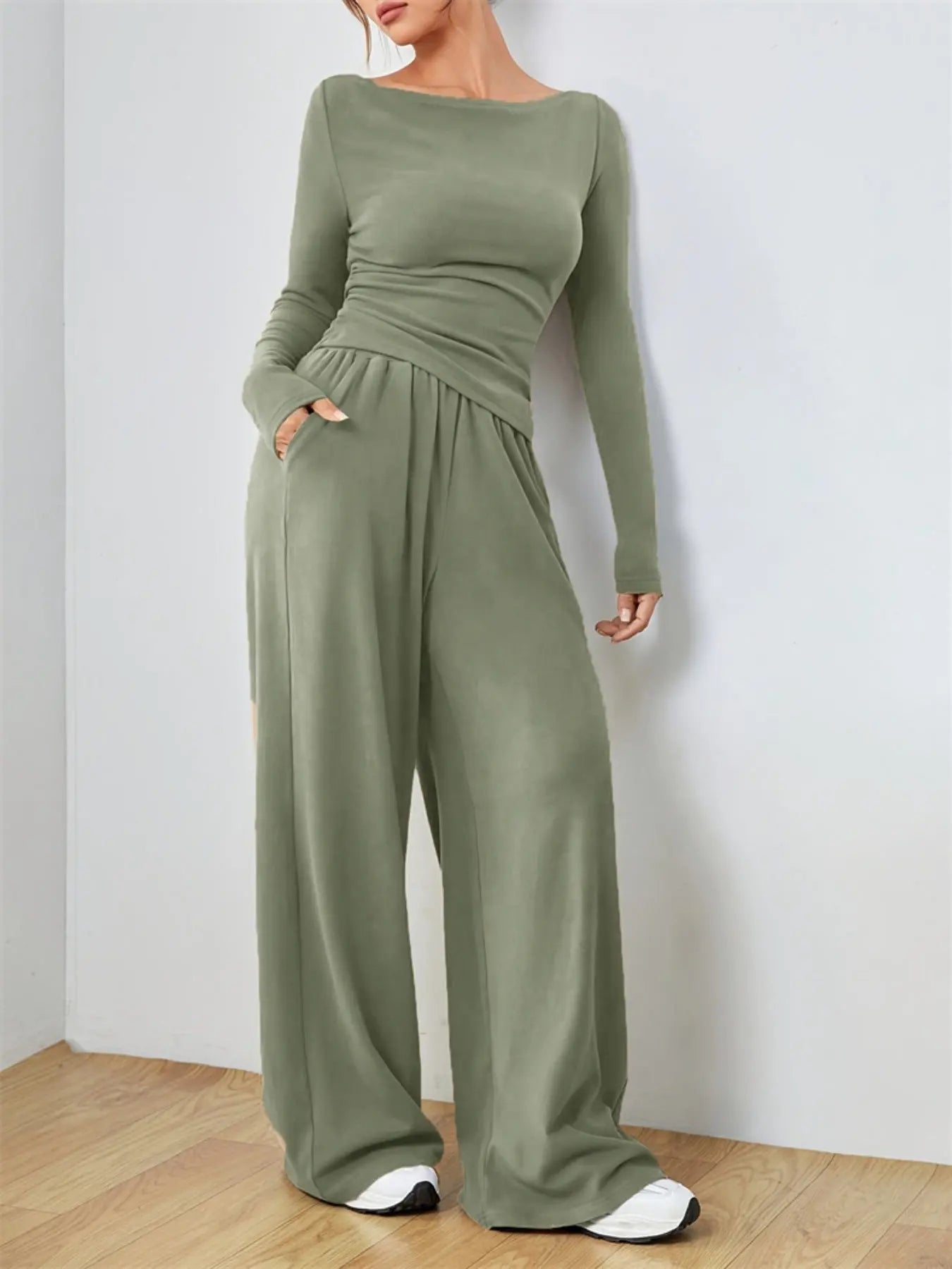 Casual Long Sleeve Top & Wide Leg Pants Set  Style Ratio