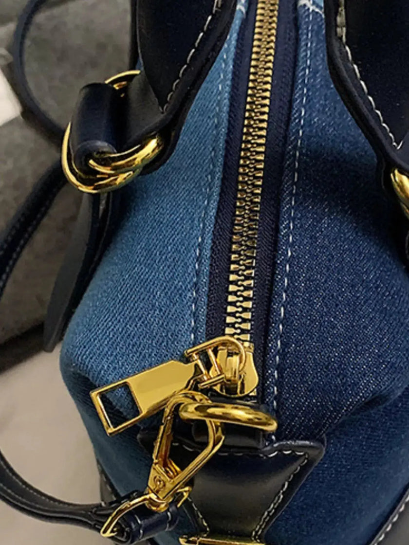 Two-Tone Denim Barrel Crossbody Bag  Style Ratio