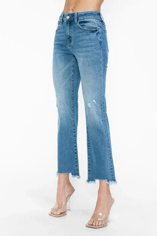 bytos Raw Hem Distressed Mid Rise Crop Jeans  Style Ratio