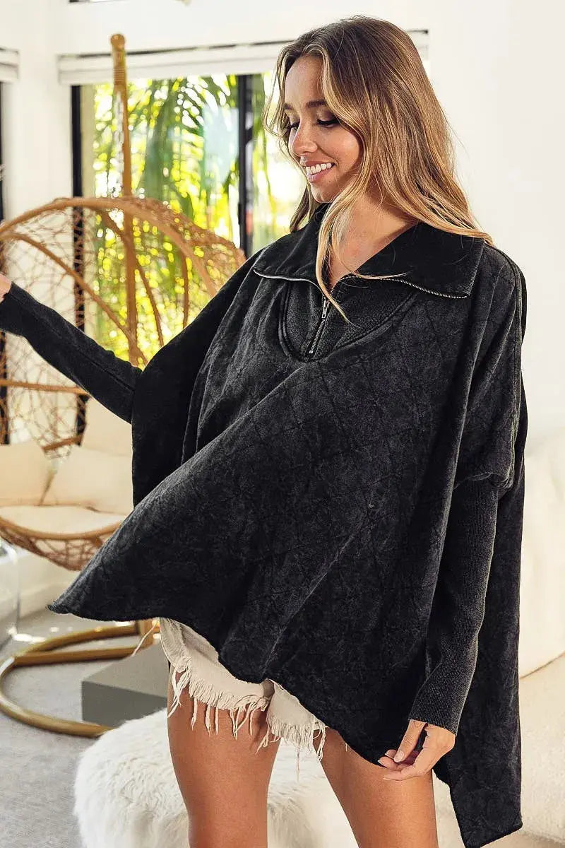 BiBi Vintage Washed Quilted Half Zip Top  Style Ratio