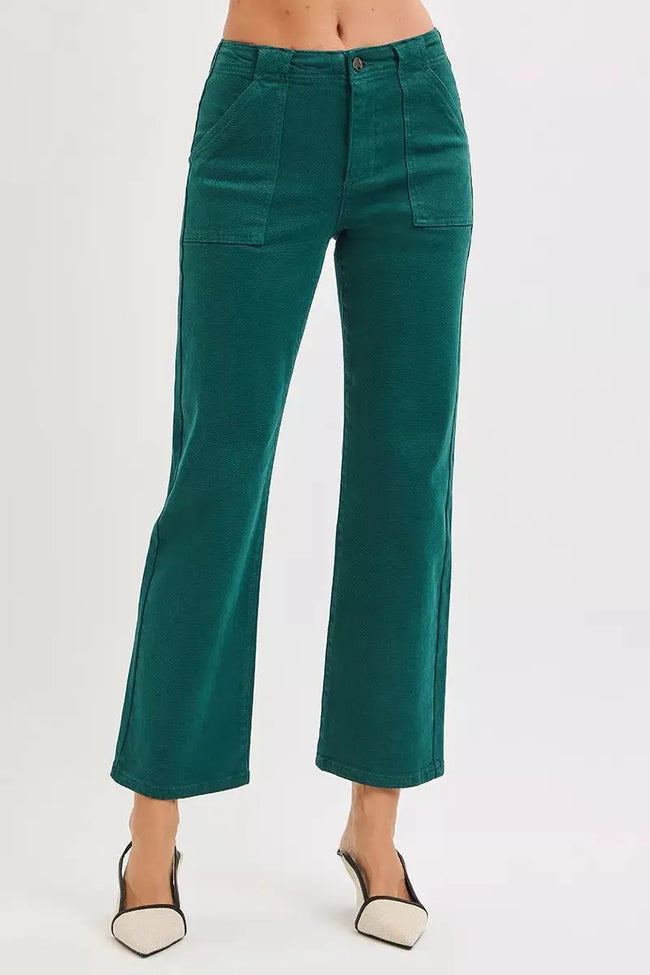 RISEN High Rise Ankle Flare Patch Pocket Jeans  Style Ratio