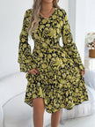 Floral Print Smocked Ruffle Hem Flared Sleeve Dress  Style Ratio