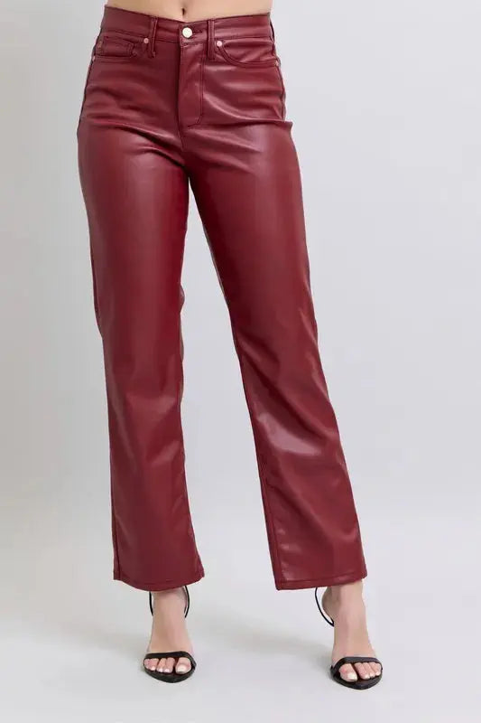 Judy Blue Full Size High Waist Tummy Control Faux Leather Straight Pants  Style Ratio