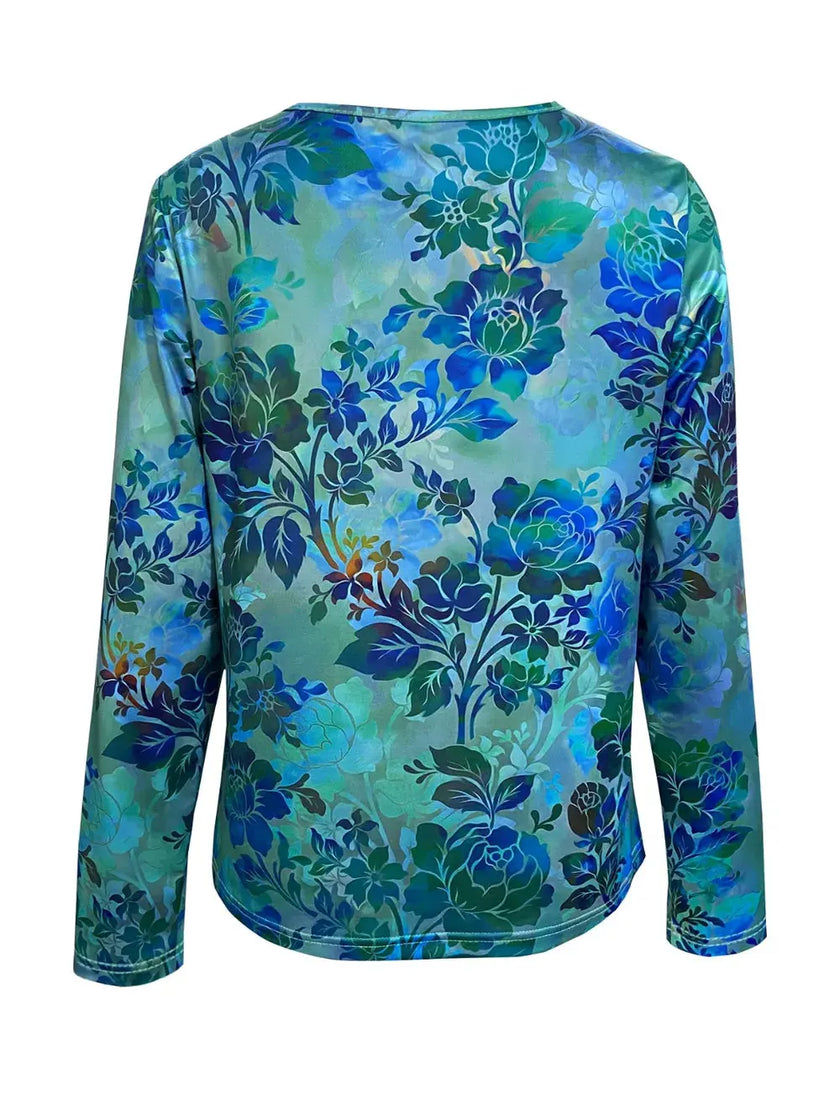 Printed V-Neck Long Sleeve Blouse  Style Ratio