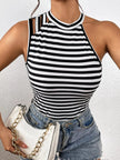 Striped Cutout Shoulder Tank Top  Style Ratio