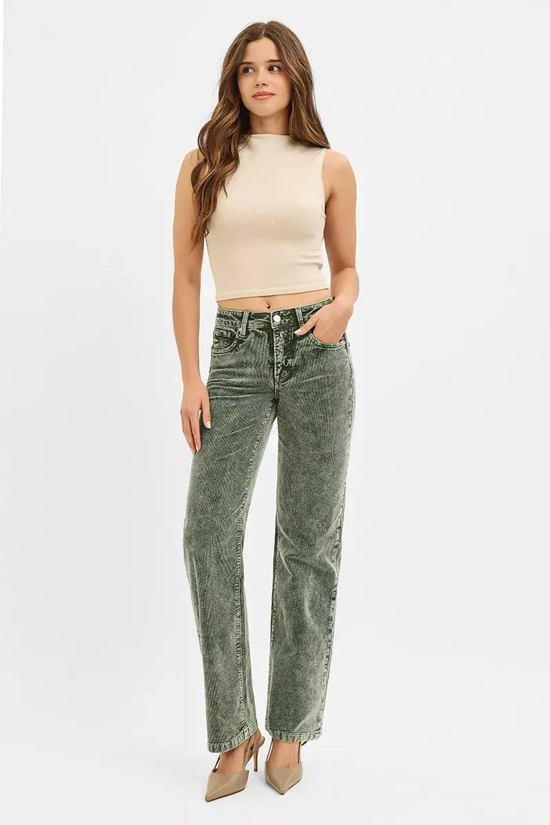 RISEN Tummy Control Mid Rise Straight Leg Corduroy Pants  Style Ratio