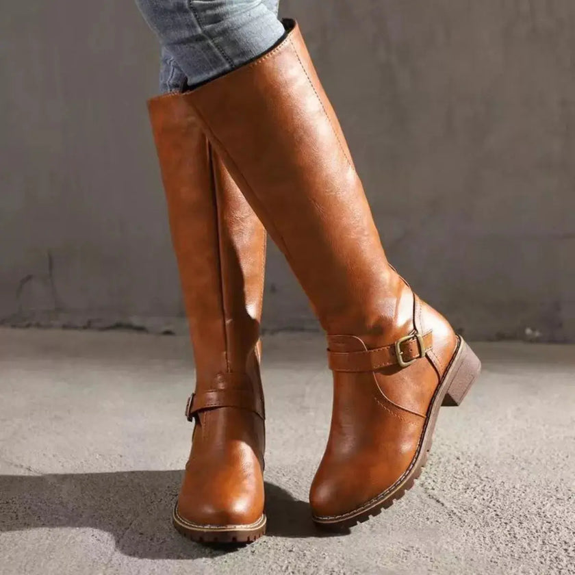 Round Toe Block Heels Boots  Style Ratio