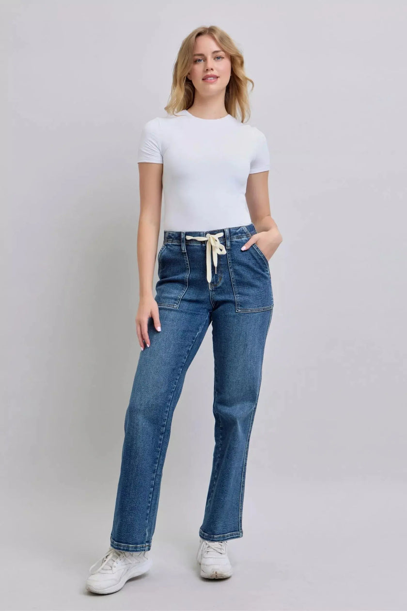 Judy Blue Drawstring Straight Jeans with Pockets  Style Ratio