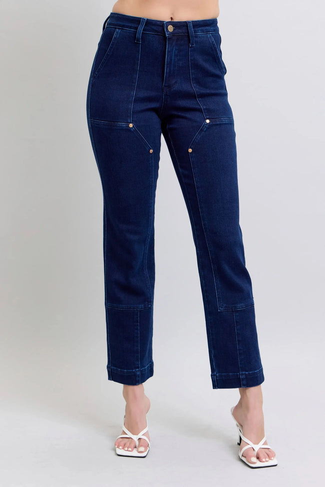 Judy Blue Full Size Hw Work Wear Knee Patch Straight Jeans Plus Size  Style Ratio