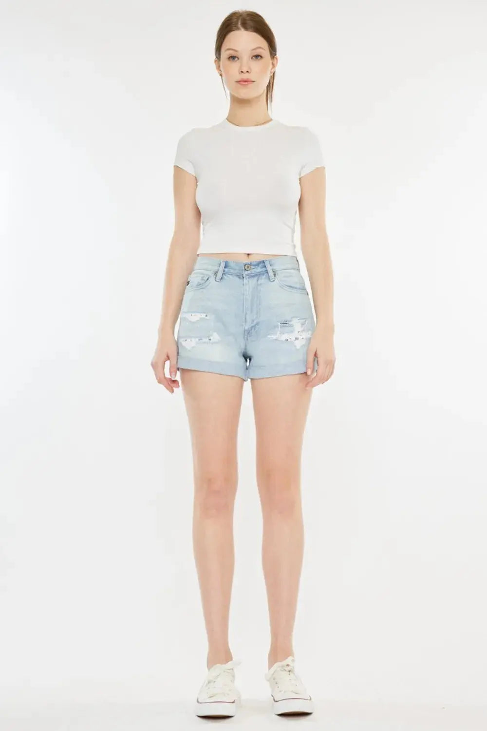 Kancan High Rise Repaired Mom Denim Shorts  Style Ratio