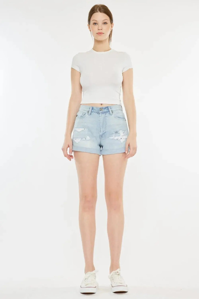 Kancan High Rise Repaired Mom Denim Shorts  Style Ratio