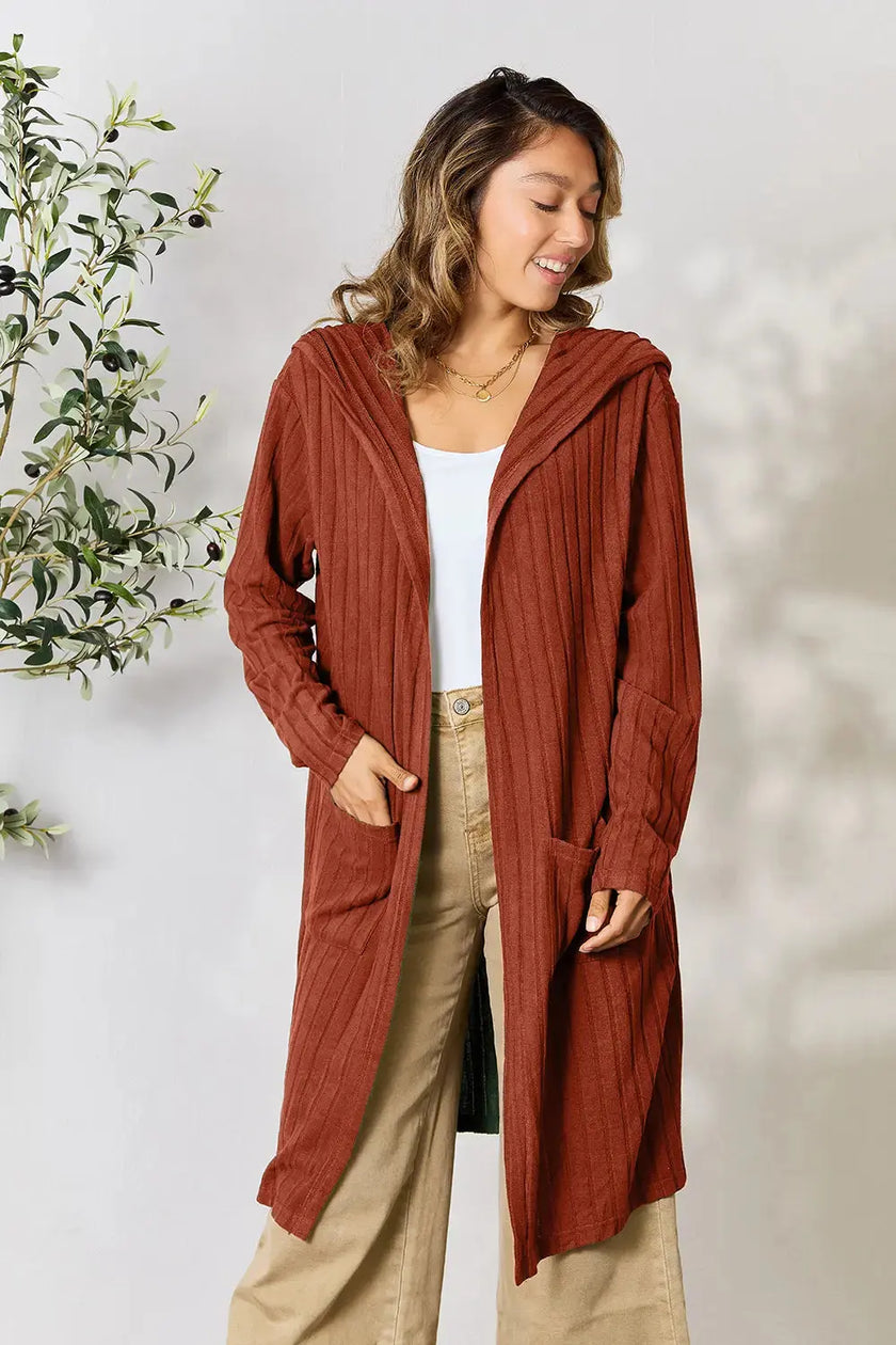Basic Bae Full Size Hooded Sweater Cardigan  Style Ratio