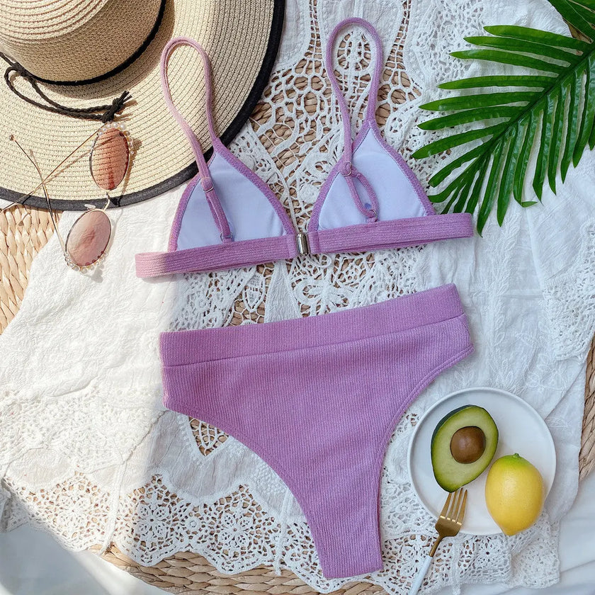 Spaghetti Strap Ribbed Bikini  Style Ratio