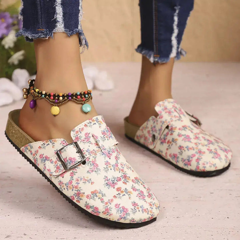 Floral Print Buckle Decor Slip-Ons  Style Ratio