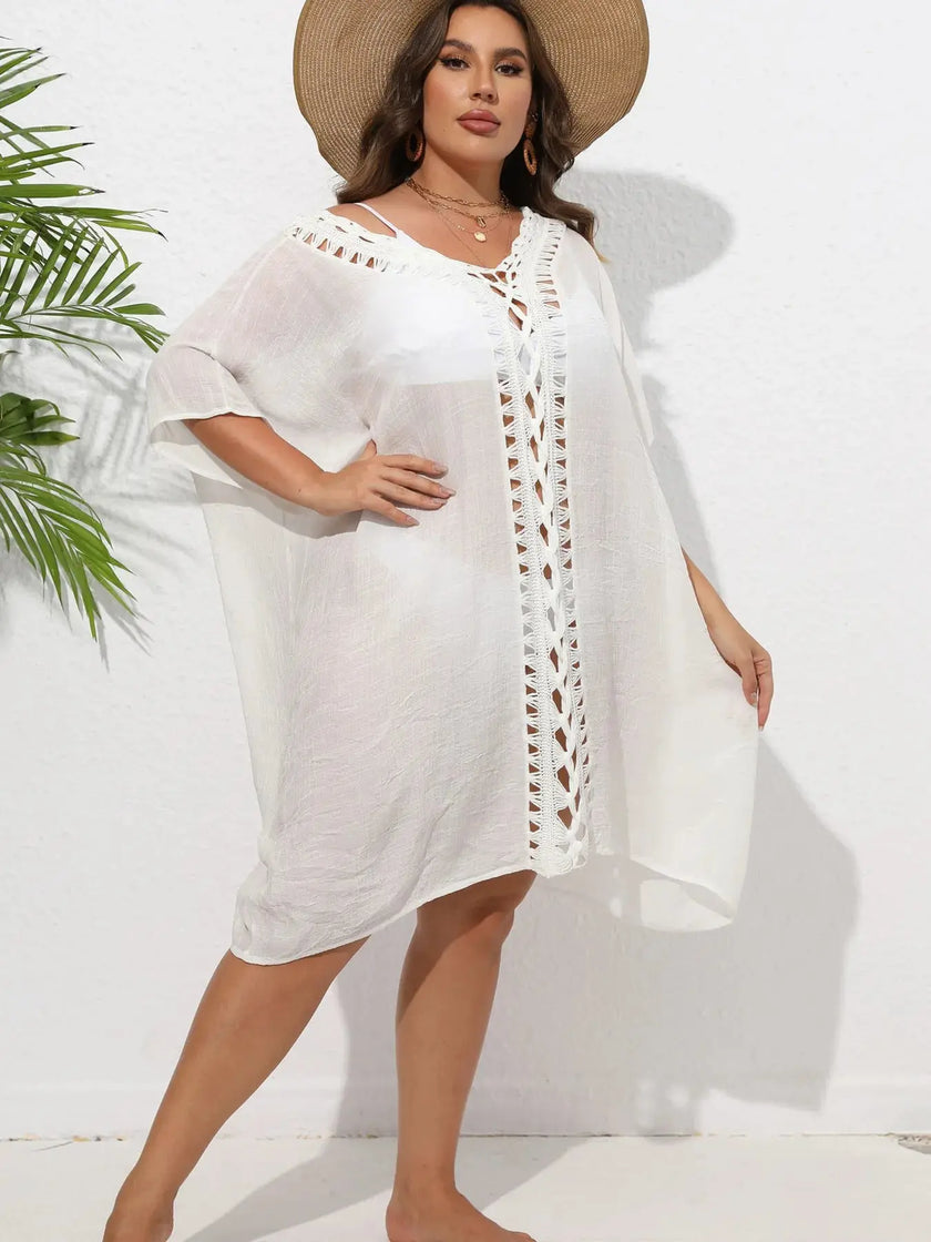 Crochet Trim V-Neck Beach Cover Up  Style Ratio