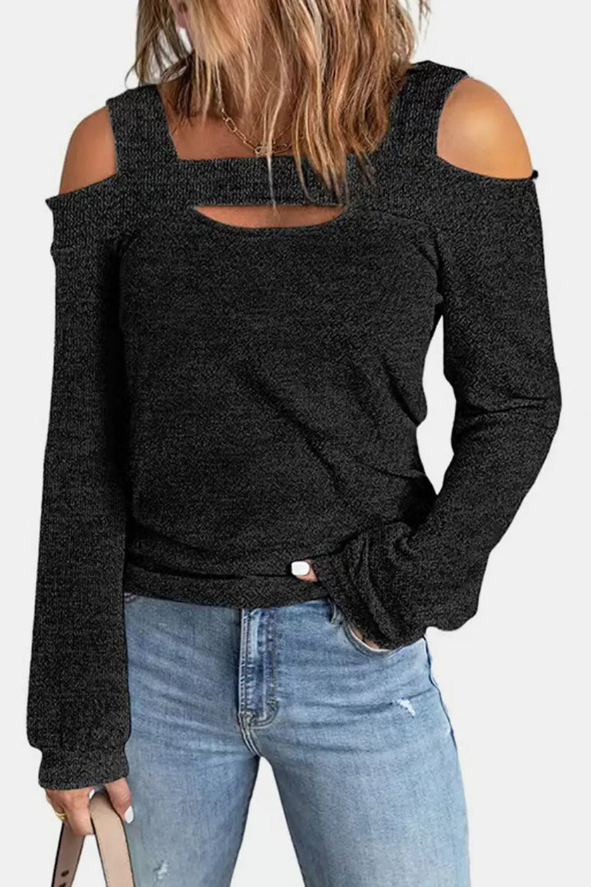 Full Size Cutout Shoulder Long Sleeve Shirt  Style Ratio