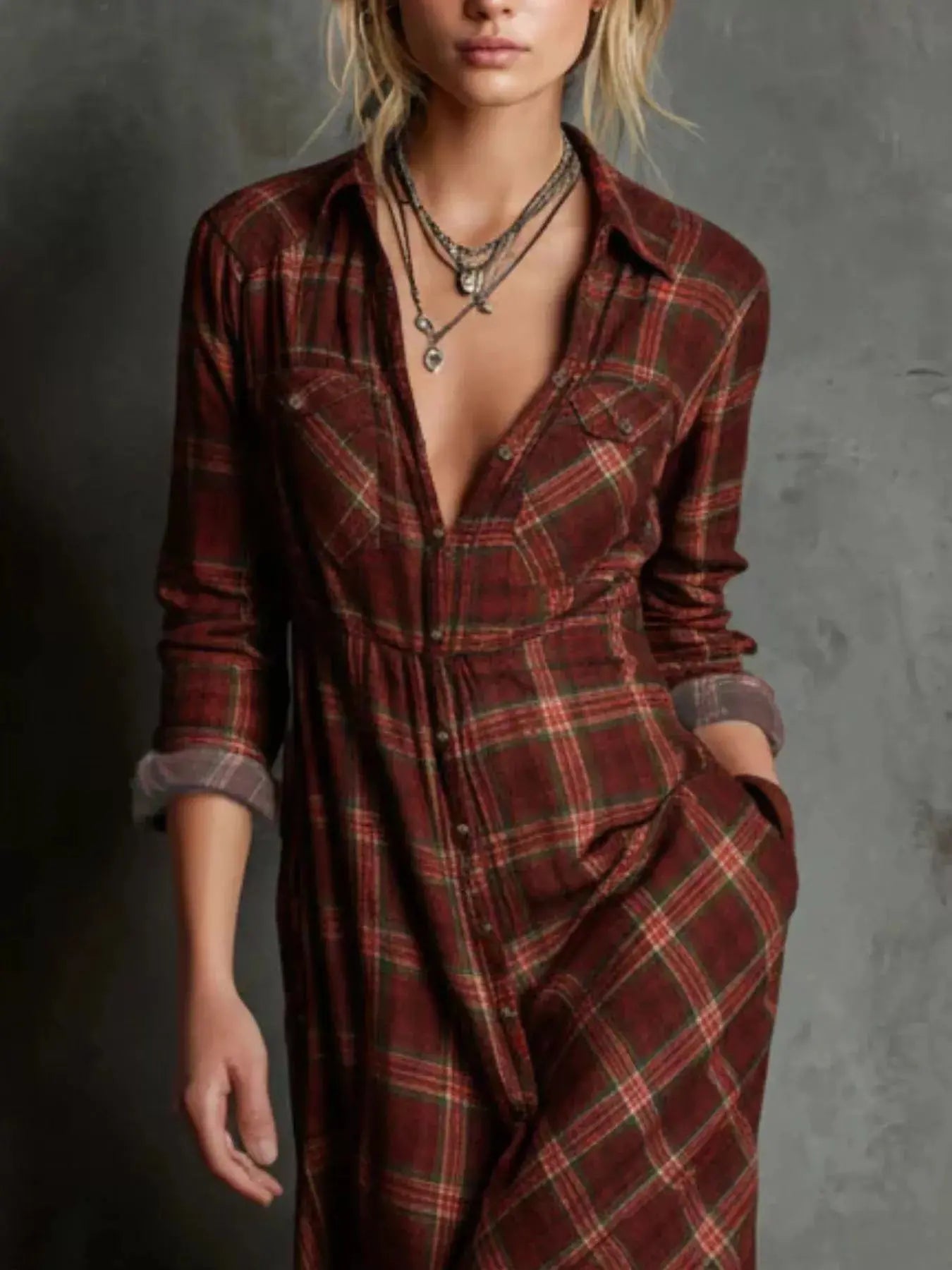 Full Size Plaid Button-Down Maxi Dress  Style Ratio
