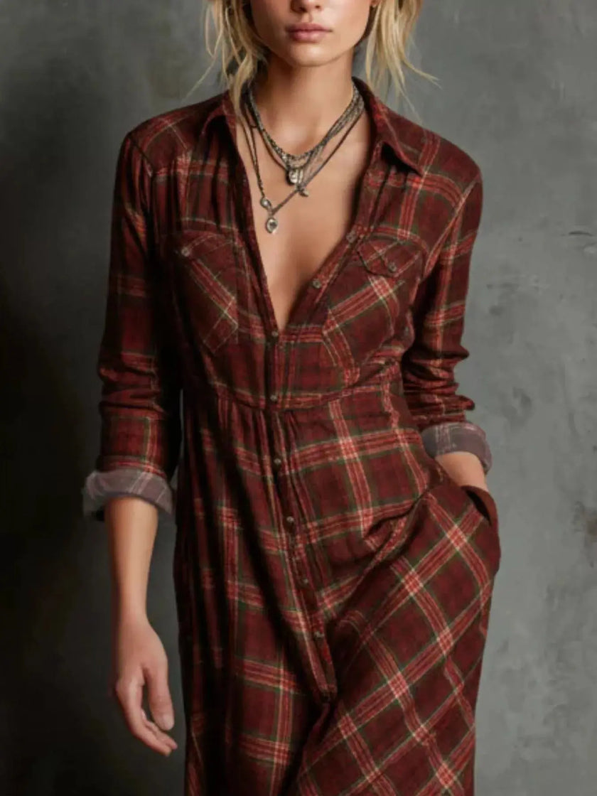 Full Size Plaid Button-Down Maxi Dress  Style Ratio