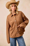 BiBi Corduroy Relaxed Fit Long Sleeve Shacket  Style Ratio