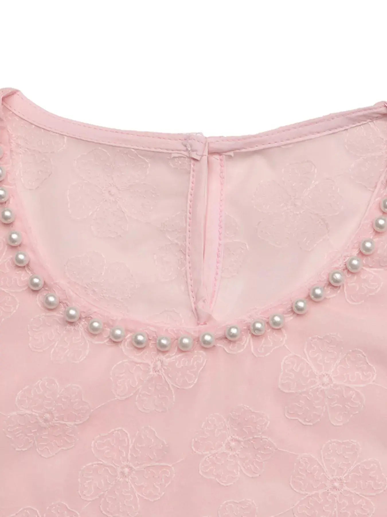 Floral Embroidered Pearl Trim Blouse  Style Ratio