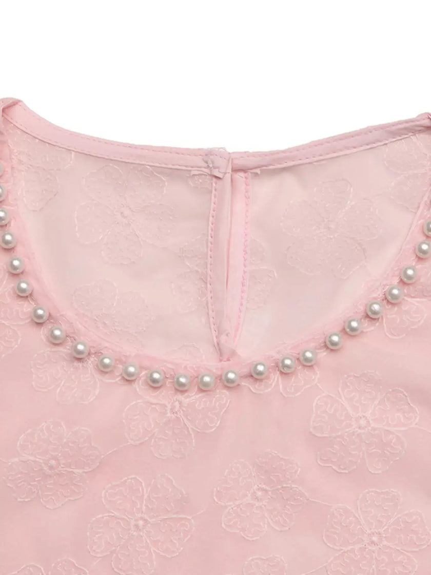Floral Embroidered Pearl Trim Blouse  Style Ratio