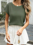 Round Neck Waffle Knit Top  Style Ratio