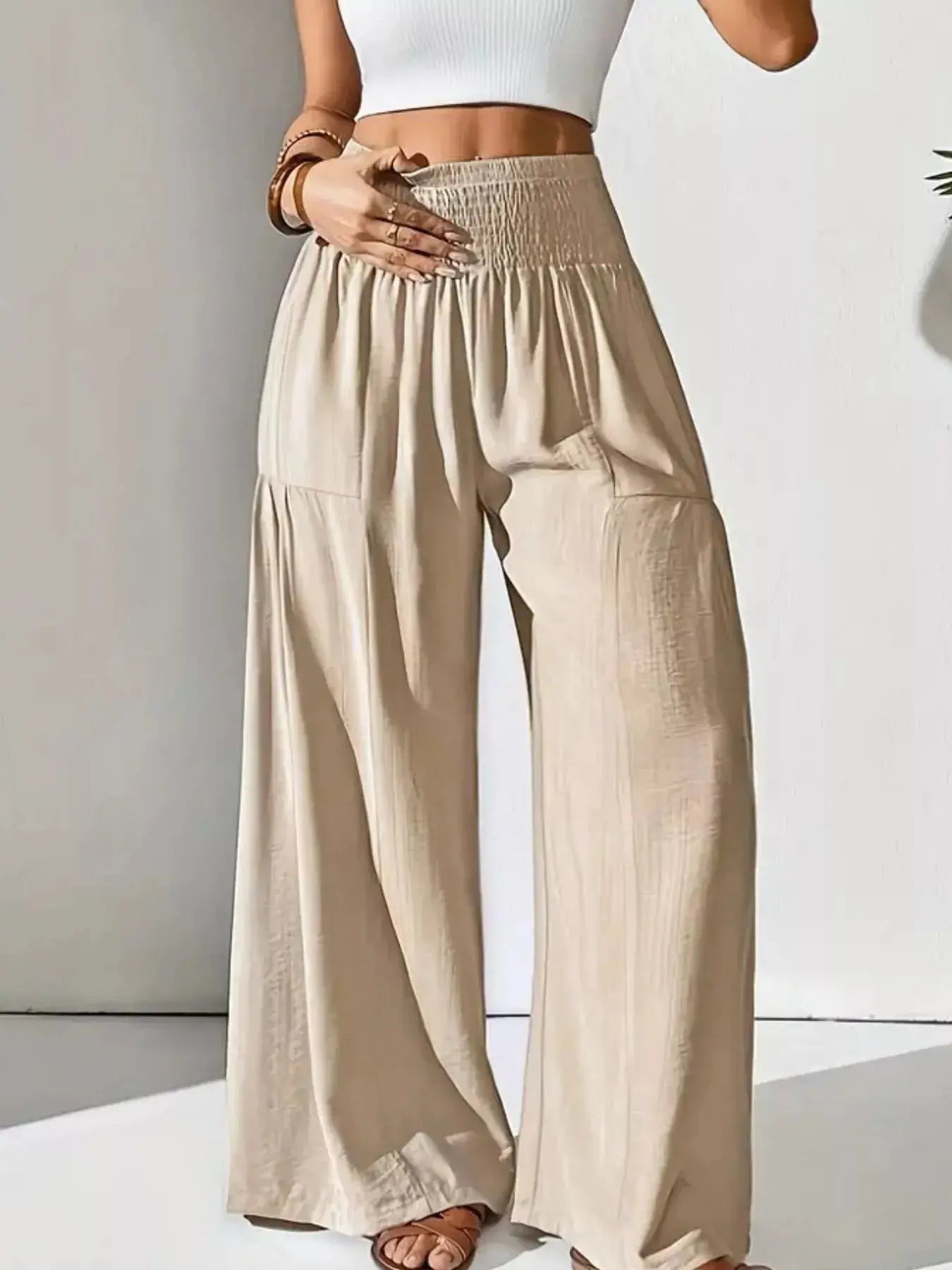 Smocked Waist Wide Leg Pants  Style Ratio
