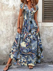Printed V-Neck Cap Sleeve Maxi Dress  Style Ratio