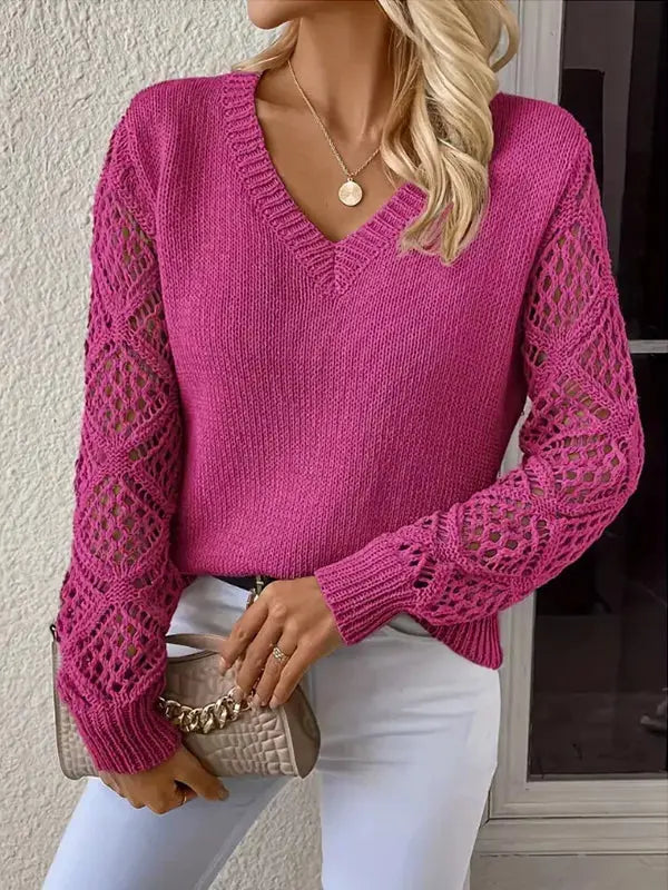 V-Neck Hollow-Out Sleeve Knit Sweater  Style Ratio