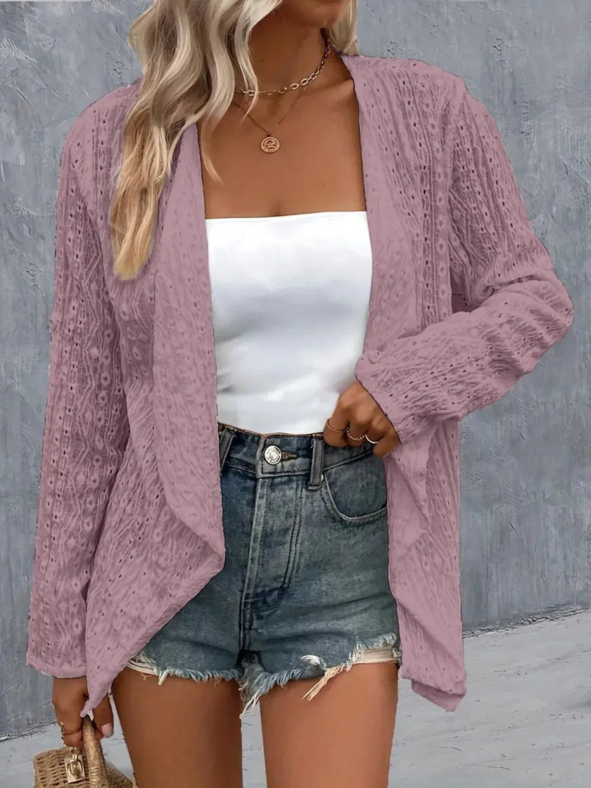 Eyelet Roll-Tab Sleeve Cardigan  Style Ratio