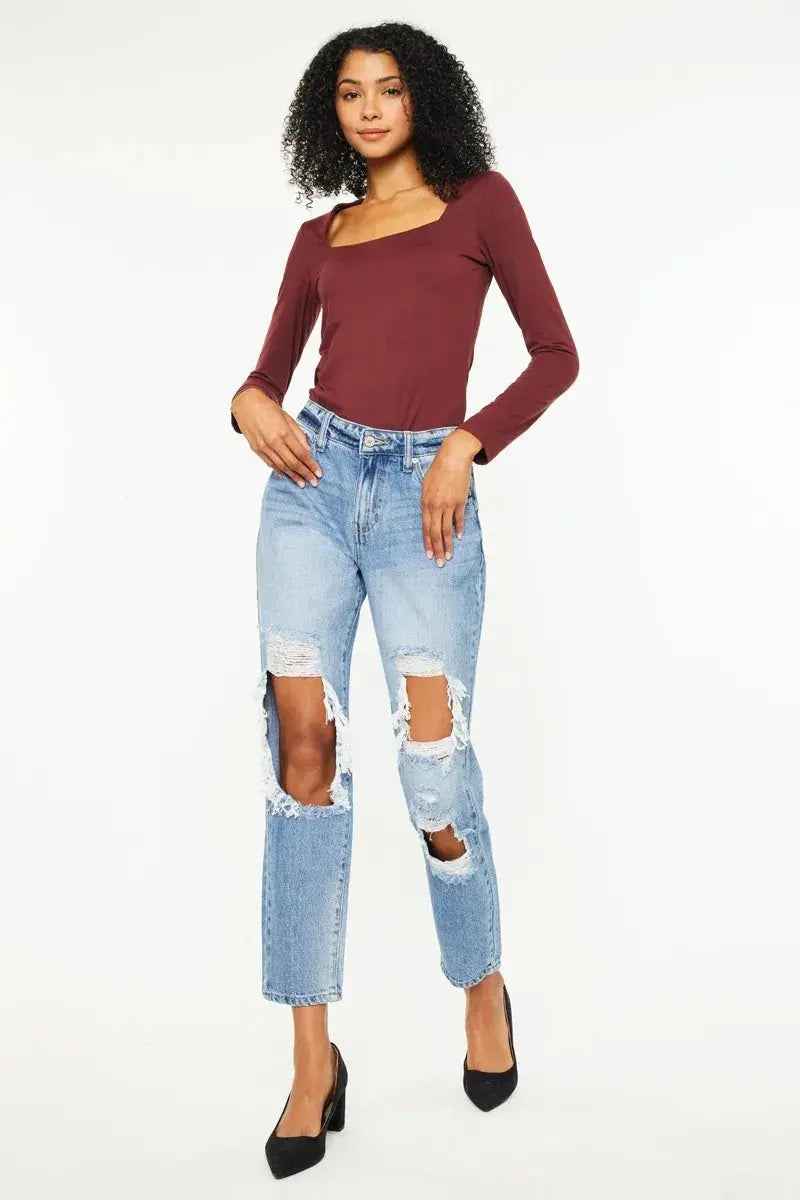 Kancan High Rise Distressed Boyfriend Jeans  Style Ratio