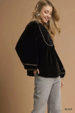 Umgee Velvet Long Sleeve Blouse with Contrast Trim  Style Ratio