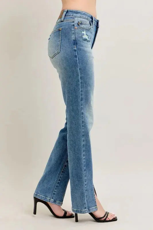 Judy Blue Full Size High Waist Vintage Wash Front Seam & Slit Straight Plus Size  Style Ratio