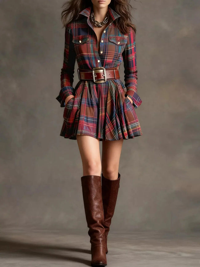 Plaid Long Sleeve Shirt Dress  Style Ratio
