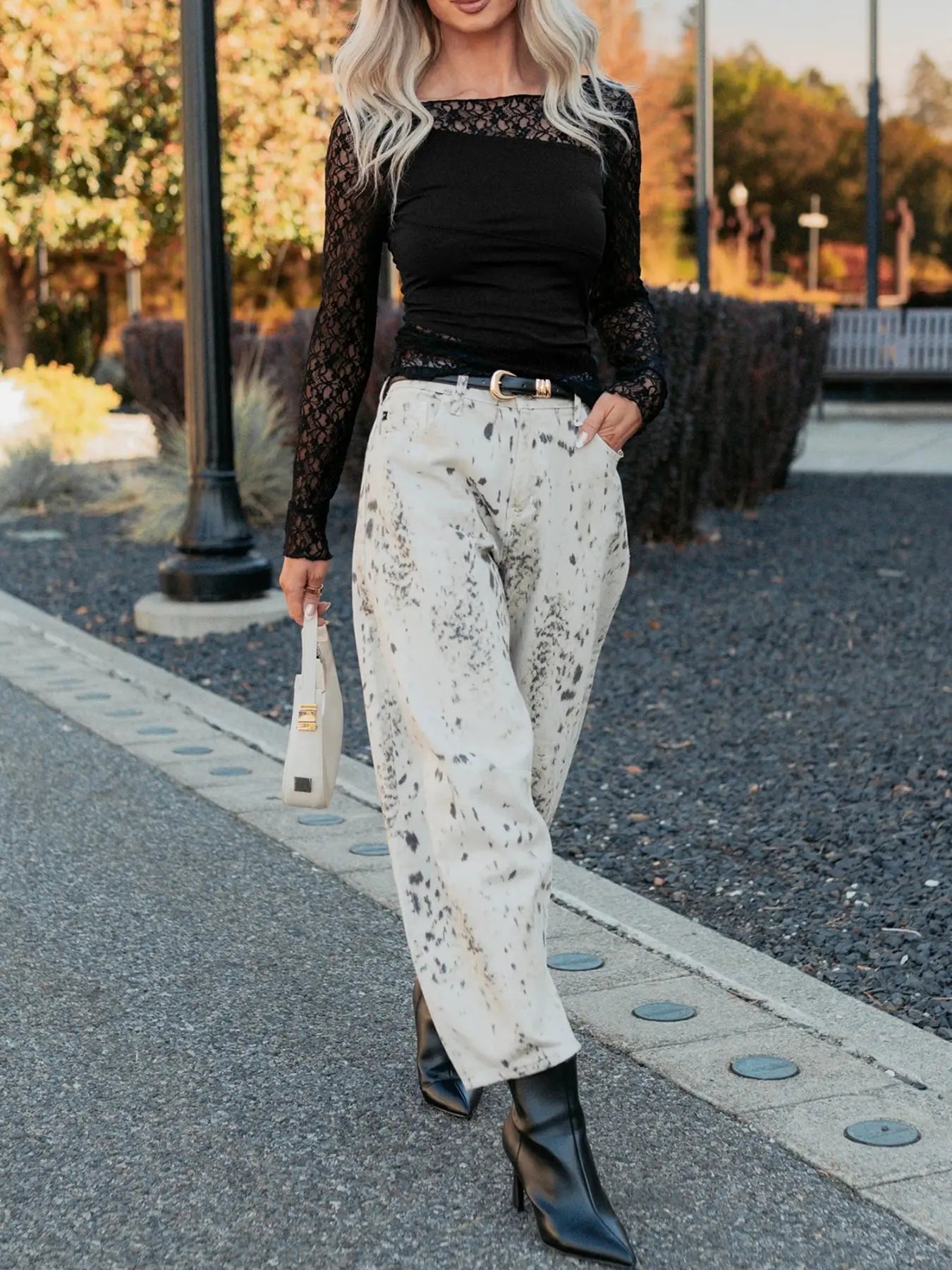 Asymmetric Sheer Floral Lace Long Sleeve Top  Style Ratio