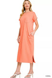 Zenana Round Neck Short Sleeve Midi Dress  Style Ratio