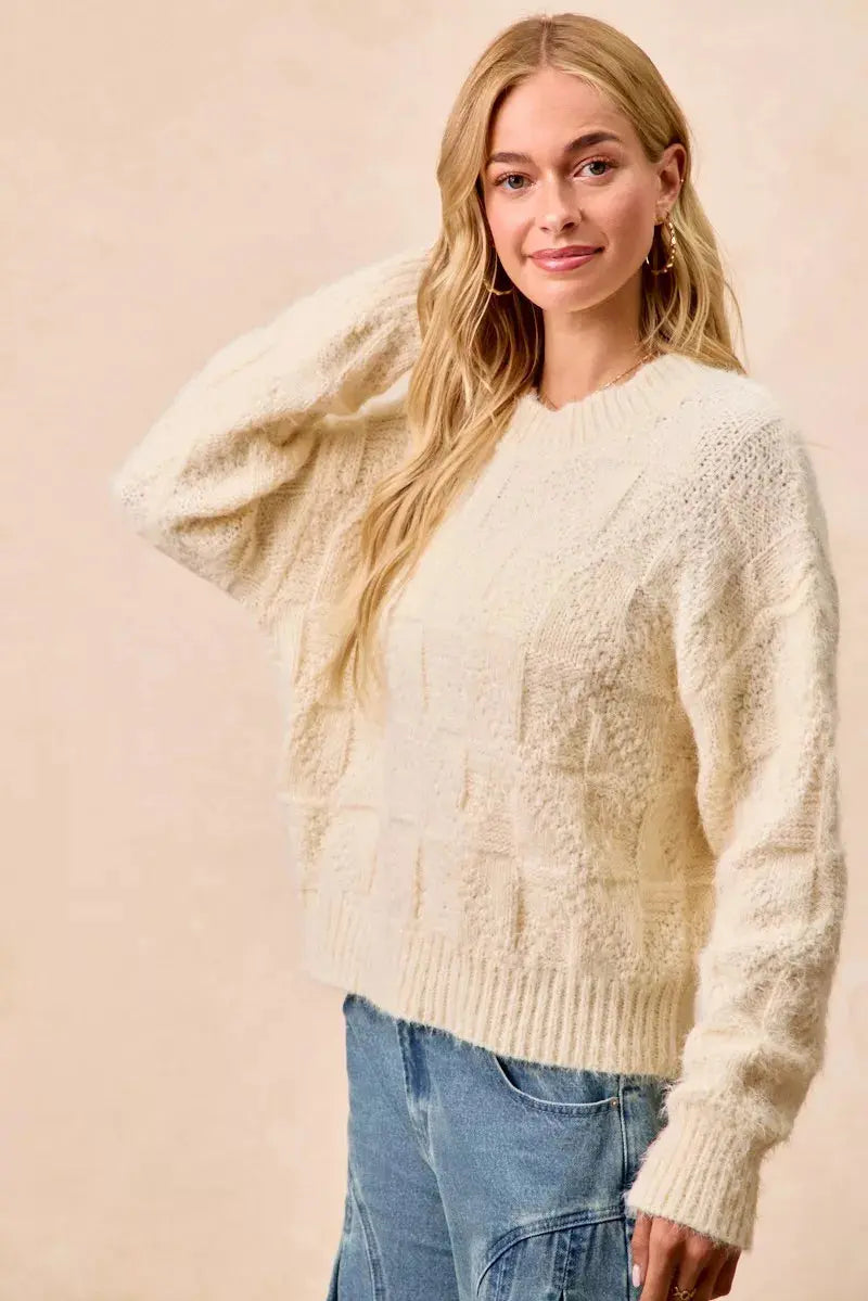 BiBi Checker Board Drop Shoulder Sweater  Style Ratio