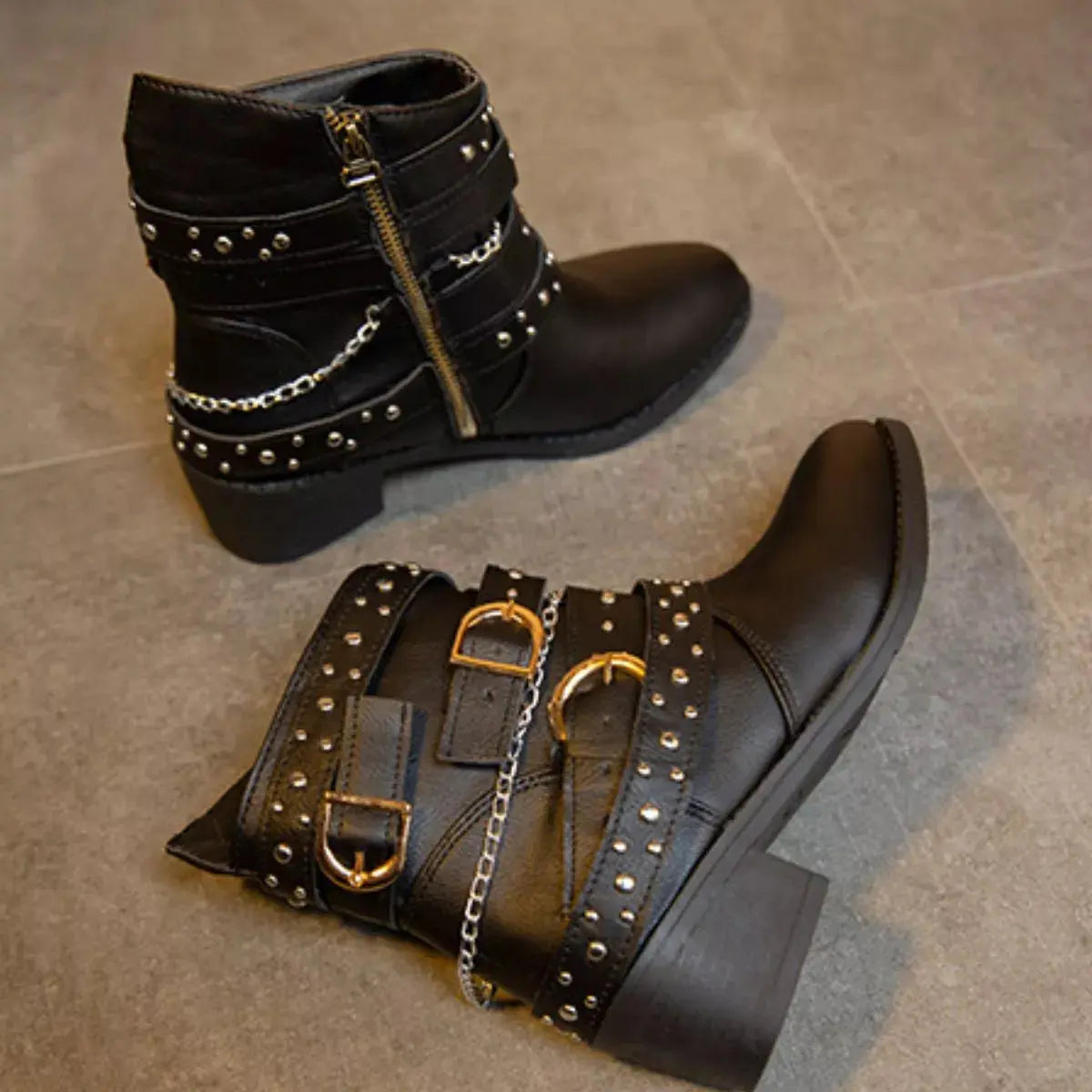 Studded Buckle Ankle Boots  Style Ratio
