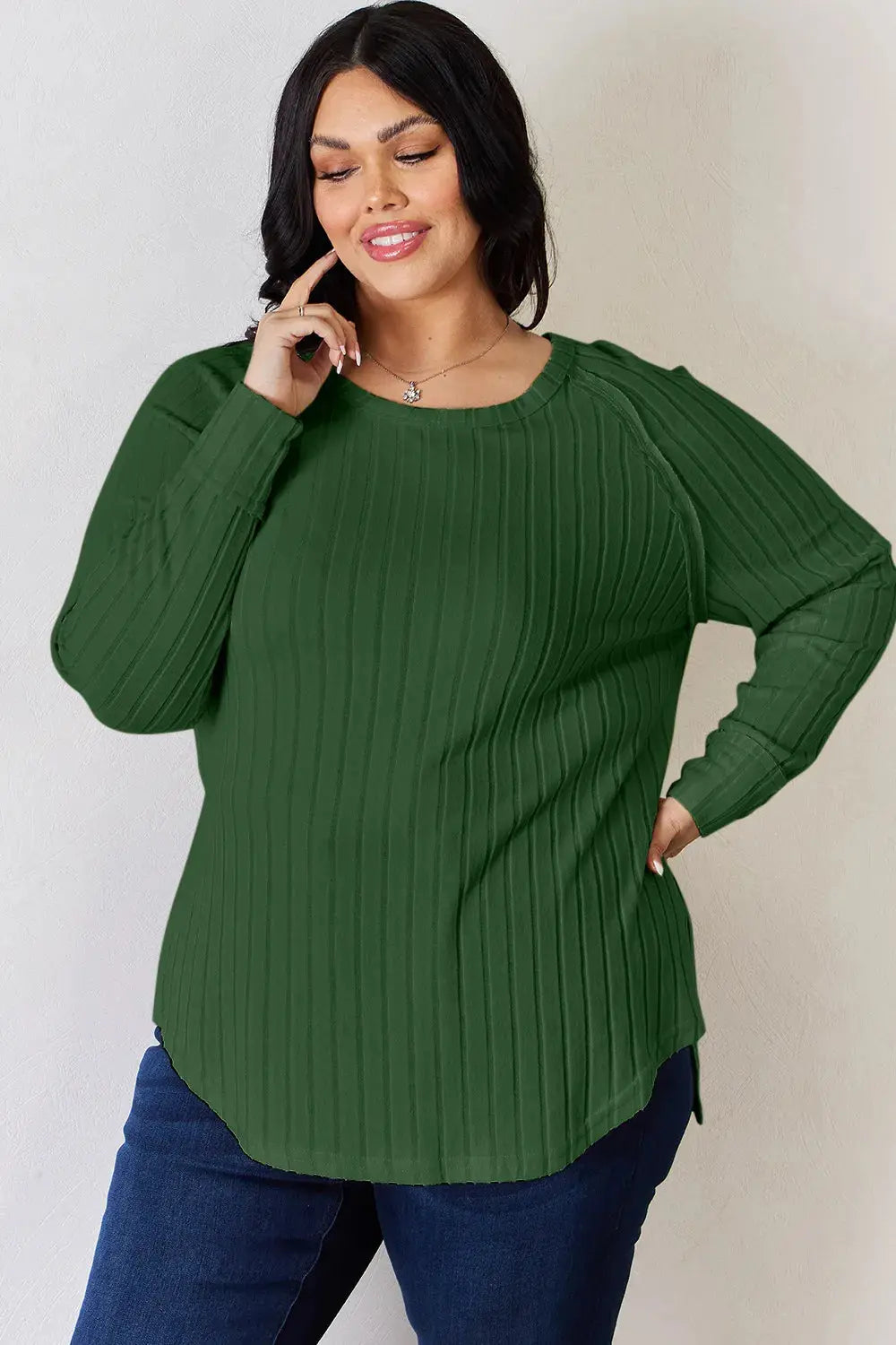 Basic Bae Full Size Ribbed Round Neck Long Sleeve Shirt  Style Ratio