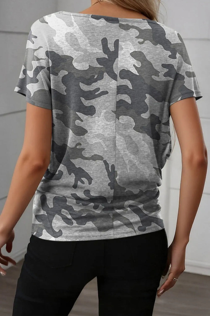 Camouflage Retro American Flag Printed Short Sleeve Shirt  Style Ratio